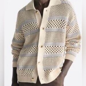 Zara Men's Beige and Light Gray Cardigan